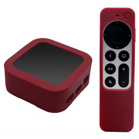 2 stk / sæt Apple TV 4K (2021) set top box + fjernbetjening silikone cover - Rødvin