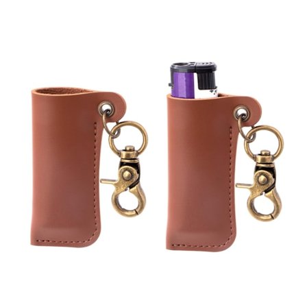 Vintage Bærbar lighterholder for BIC standardstørrelse med nøkkelring og belteklips - Brun variant - 2-pakning