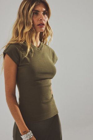 NA-KD T-shirt à col en V - - Vert - XL