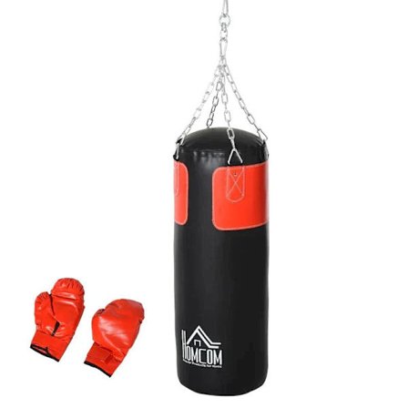 Rootz Punching Bag Set - Boxing Set With Boxing Gloves - Filled Set For Adults - Young People - Hanging Boxing Heavy Bag - Black/Red - 30 x 120 cm