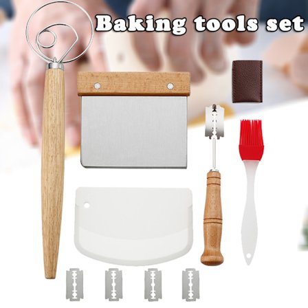 Dansk dejpiskeris Rustfrit stål brødbagesæt 2 stk. dejskraber med 5 udskiftningsblade