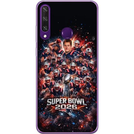 Kompatibelt Mobildeksel til Huawei Y6p Super Bowl 2026 plakat med New England Patriots og NFL-trofe i eksplosiv sportsdesign