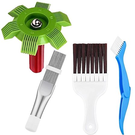 Condensateur De Peigne Ailettes En Acier Inoxidable, Outil De Nettoyage Et De Dpoussirage Du Radiateur - 1 Peigne En Mtal + Brosse Pliante Bleue + Br