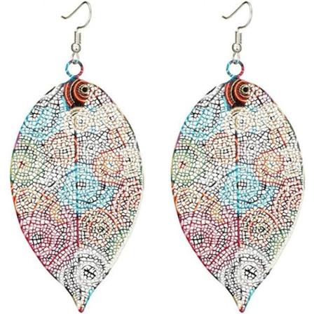 Hollow Leaf Print Örhängen Metallic Color Örhängen Vintage Etniska Ear Pendant