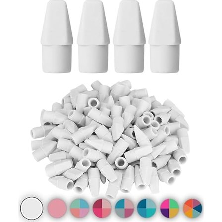 Hvide blyant viskelæder toppe, 120 stykker, viskelæder hætter til blyanter, blyant top viskelædere, hvide blyant viskelædere, hvid