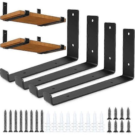 4 Pak Hyldeknægte med Skruer, Kraftige Rustikke Knægte, Industrielle Jernhylder - Til Massive Vægge Stue Køkken Soveværelse Badeværelse