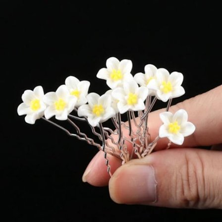 10 st Hårnålar Hårsmycken Hårdekoration till Bröllop & Fest - Vit & Gul Blomma