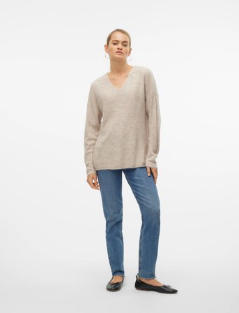 Vero Moda Vmcrewlefile Ls V-Neck Blouse Noos - Grey - S