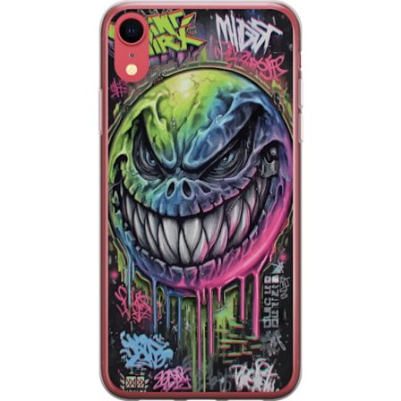 Kompatibelt Mobildeksel til Apple iPhone XR Fargerik graffitiillustrasjon av et ondskapsfullt smilende monsteransikt med dryppende neonfarge