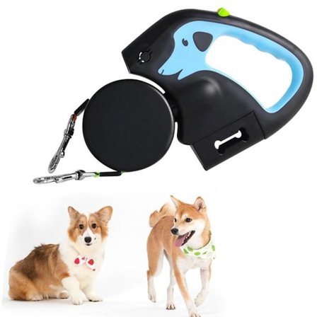 ING Uttrekkbart hundebånd, 360-graders rotasjon, Sklisikkert håndtak, Automatisk justering med indikatorlys, Inkluderer en rull med søppelposer