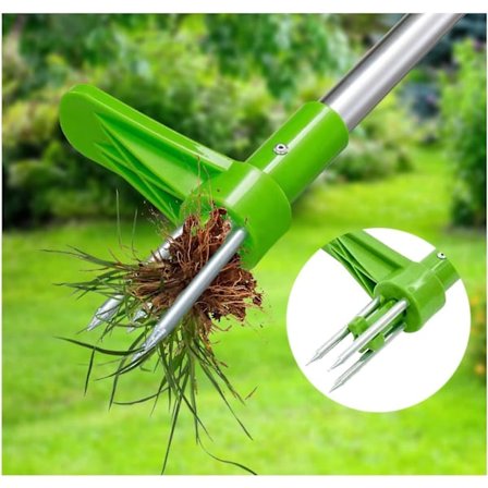 Vertikal ogräsrensare handverktyg, långhandtagat trädgård ogräsrensningsverktyg med 3 klor, manuell ogräsrensning