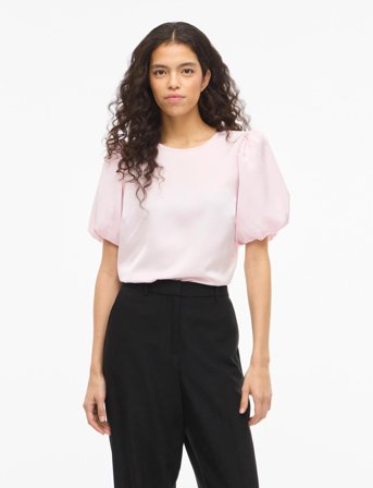 Vila Viellette 2/4 Satin Puff Top - Noos - Pink - 44