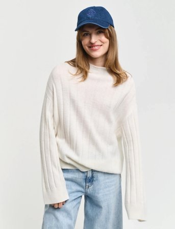 GANT Wide Ribbed Wool Stand Collar - Cream - L