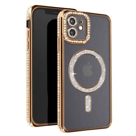 AVIZAR Skyddsfodral för iPhone 12 - Gold Rhinestone Contour - MagSafe-kompatibel