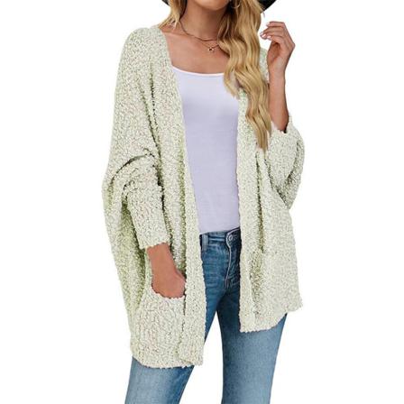 Kvinnor Enfärgad Kofta Ytterkläder Fladdermus Ärmar Fuzzy Fleece Coat