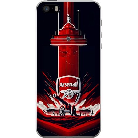 Yhteensopiva Puhelinkuori Apple iPhone 5s Arsenal-embleemi, jossa tykki ja stadionmotiivi voimakkaassa punaisessa ja valkoisessa urheilusuunnittelussa