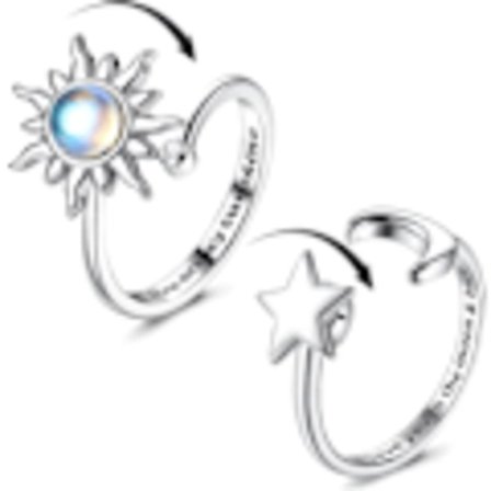 QD" Sølv Angstringe til Kvinder, Månesten, Anti-Stress Ringe, Justerbare Åbne Drejeringe til Kvinder med Angst
