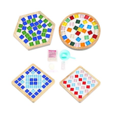 4 Sarjaa DIY Lasimosaiikki Lasinaluset Askarteluun Sekavärisiä Mosaiikkisettejä Puisten Lasinalusten Kanssa Mainostusta Varten