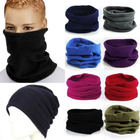 Män Kvinnor Thermal Fleece Neck Warmer Vinter Scarf Beanie Hat black