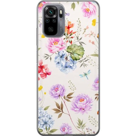 Kompatibel Mobilcover til Xiaomi Xiaomi Redmi Note 10 Blomstret mønster med håndmalede blomster, sommerfugle og insekter i romantisk skandinavisk st