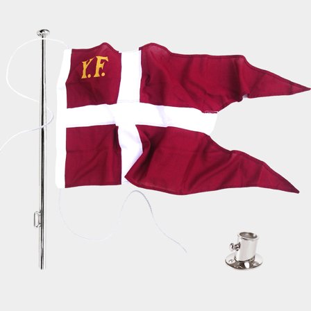 Sada vlajek s jachtovou vlajkou Adela Royal, Dánsko, námořní polyester (160 g / m²), 125 cm x 65 cm + stožár Ø25 mm, 120 cm z nerezové oceli + držák 