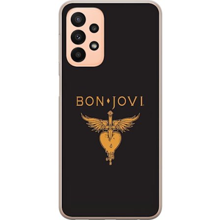 Kompatibelt Mobilskal till Samsung Samsung Galaxy A23 5G Ikonisk musikillustration med bevingat hjärta och dolk i guldtoner på mörk bakgrund, kraft