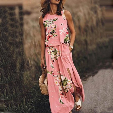 Dammode sexig ärmlös lång klänning med lös rund hals