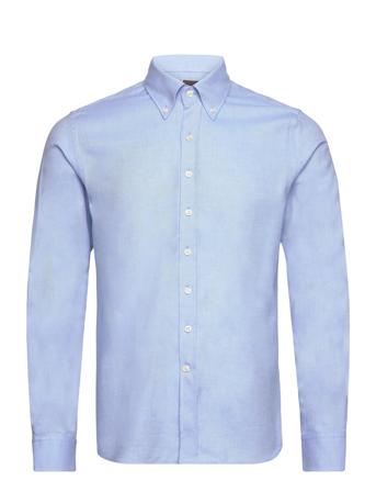 Slim Fit Short Bd Brushed Flannel Skjorte Business Blå Oscar Jacobson*Betinget Tilbud