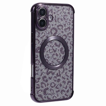 Skal för iPhone 16 Plus Kompatibelt med MagSafe Glittrigt Leopardtryck Transparent TPU-telefonskal
