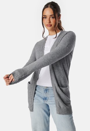 VILA Viril Open L/S Knit Cardigan Medium Grey Melange Vaatteet