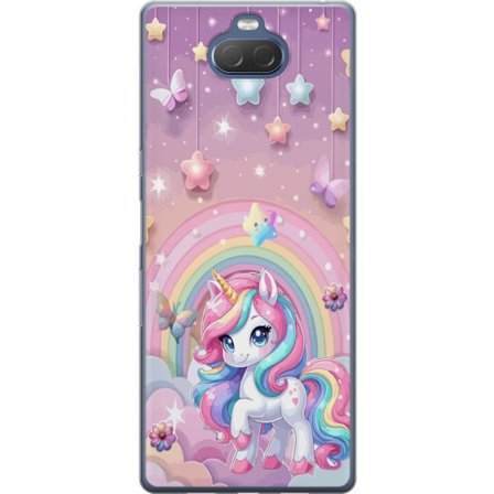 Kompatibel Mobilcover til Sony Xperia 10 Plus Magisk enhjørning med regnbue manke, stjerner og sommerfugle mod en pastelfarvet himmel med skyer