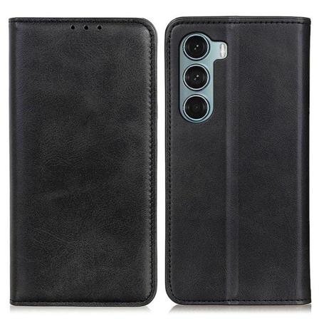 Flip Etui med Pung i Ægte Læder til Motorola Moto G200 5G - Sort Black