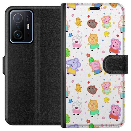 Kompatibel Tegnebogsetui til Xiaomi 11T Farverige tegneserie dyrekarakterer i en legende stil med stjerner og prikker på en lys baggrund