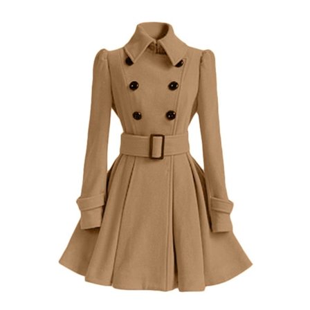 Dam vinterrockar dubbelknäppt elegant vintage mode filt trenchcoat