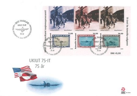 Grønland - 75 året for Amerikaner-udgaven - Førstedagskuvert med miniark