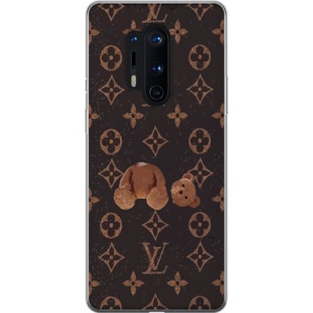 Kompatibel Mobilcover til OnePlus OnePlus 8 Pro Luksuriøst monogrammønster med knust bamse i mørk modeæstetik