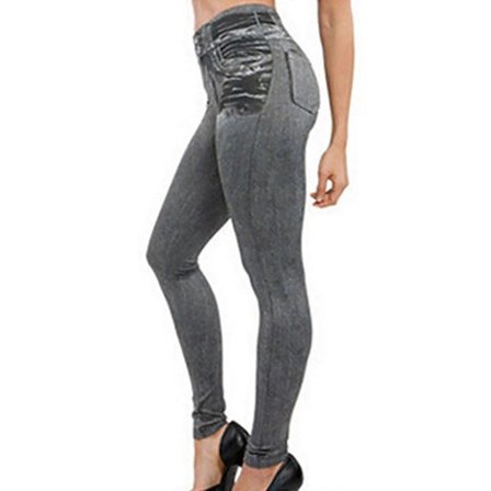 Yoga Hot Style Kvinnor Hög Midja Termobyxor Faux Denim Jeggings Leggings Jeans