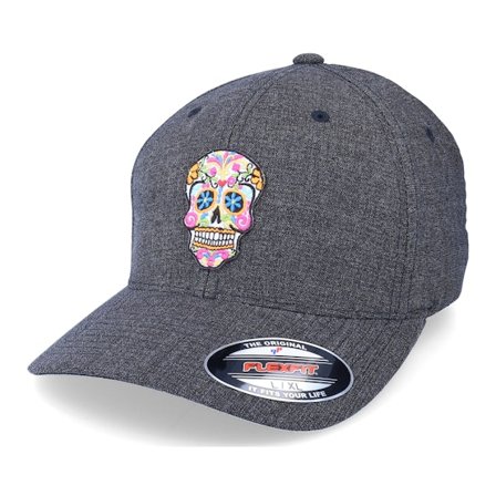 Calaveras - Gris flexfit Gorra - Flowers Skull Patch Melange Grey - Flexfit @ Hatstore