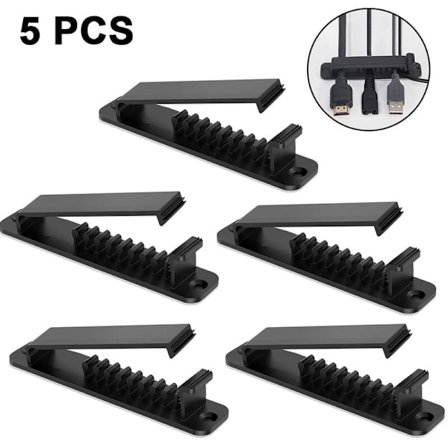 Kabelklips, 5-pakks ledningsarrangør laderkabelhåndtering for organisering av hjemmekontor telefonbilkabeltråd, selvklebende ledningsholdere, svart