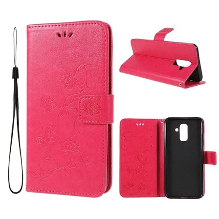 Samsung Galaxy A6 Printti Painotus PU Nahka Magneettinen Lompakko Kuori - Ruusu