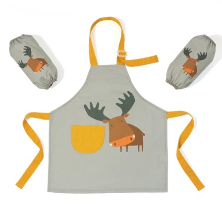 Barnköksförkläde - Sött kulinariskt konstträdgårdskökförkläde med fickor och justerbara remmar - Hjort S (3-6 år)