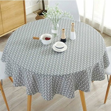 Rund Dug 120cm Bomulls- og Linstoff Twill Dug Enkel Nordisk Stil Frisk Slitesterk Gjenbrukbar Krøllbestandig Dekorasjon for Kjøkken