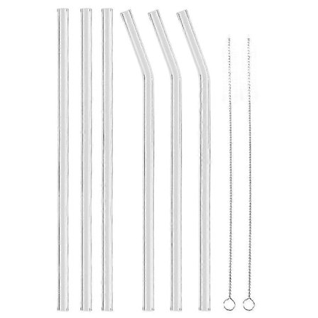 Lasinen juomapilli - Uudelleenkäytettävä, ympäristöystävällinen, läpinäkyvä puhdistusharjalla