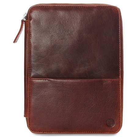 Lichtbruine navulbare notitieboek- en agendahoes van buffelleer met ritssluiting voor mannen