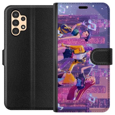 Kompatibel Tegnebogsetui til Samsung Samsung Galaxy A13 Futuristisk K-Pop Demon Hunters pigegruppe illustration med neonbyens popkultur æstetik og kr