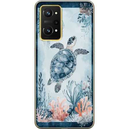 Yhteensopiva Puhelinkuori Realme GT Neo 3T Akvarellimaalaus merikilpikonna korallien ja meduusojen joukossa rauhallisessa sinisessä vedenalaisessa ma
