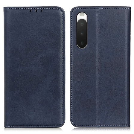 Lompakko-style Aitoa Nahkaa Läppäkotelo For Sony Xperia 10 V - Sininen