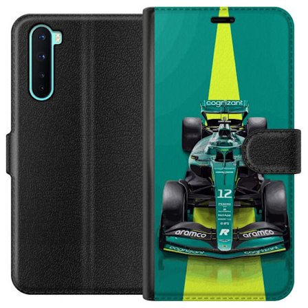 Yhteensopiva Lompakkokotelo OnePlus OnePlus Nord Aston Martinin Formula 1 -auto vihreässä kilpailumuotoilussa, jossa on moderni studiosentuntma