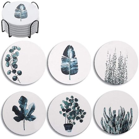 6 stk. Underkopper til Drikkevarer, Absorberende Underkopper med Holder, Indflytningsgaver til Nye Hjem, Fødselsdag, Indflytning, Rumindretning, 