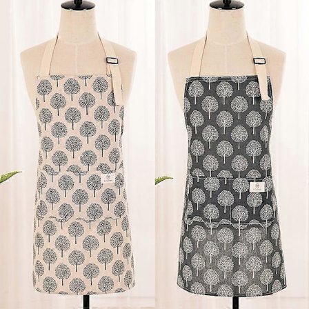 2 Stykker Køkkenforklæde, Justerbart Damekokkeforklæde, Bomuldslinned Herreforklæde med Pletteresistente Lommer til Madlavning i Hjemmet